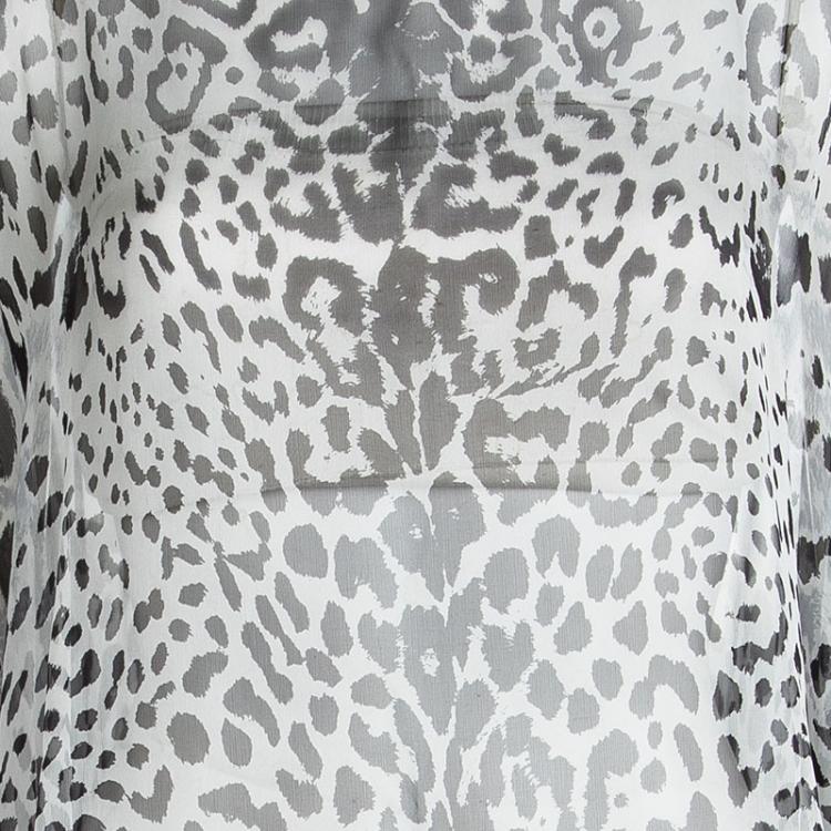 Pre Owned Saint Laurent Paris Monochrome Leopard Printed Silk Kaftan Top L