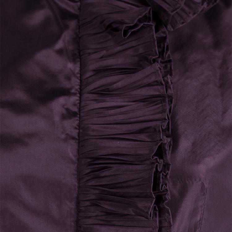 Pre Owned Saint Laurent Paris Purple Silk Plisse Ruffle Detail Zip Front Jacket M