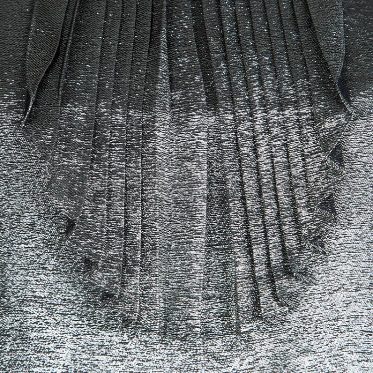 Pre Owned Saint Laurent Paris Metallic Silver Pleat Detail Long Sleeve Top M