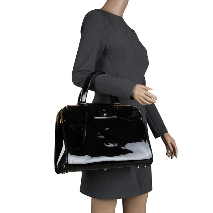 Pre Owned Saint Laurent Paris Black Patent Leather Large Uptown Satchel