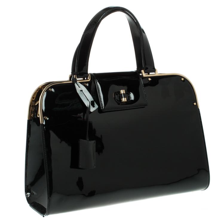 Pre Owned Saint Laurent Paris Black Patent Leather Large Uptown Satchel