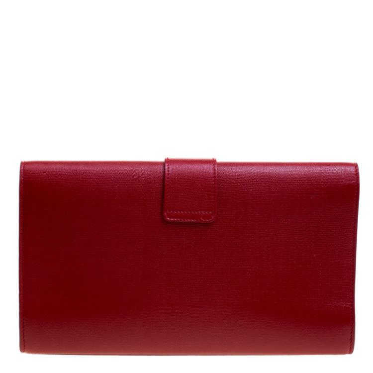 Pre Owned Saint Laurent Paris Red Leather Large Chyc Clutch