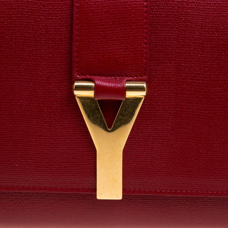 Pre Owned Saint Laurent Paris Red Leather Large Chyc Clutch