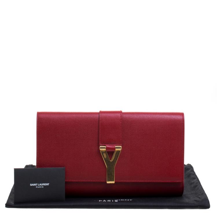 Pre Owned Saint Laurent Paris Red Leather Large Chyc Clutch