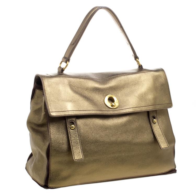 Pre Owned Saint Laurent Paris Gold Leather Large Muse Two Satchel