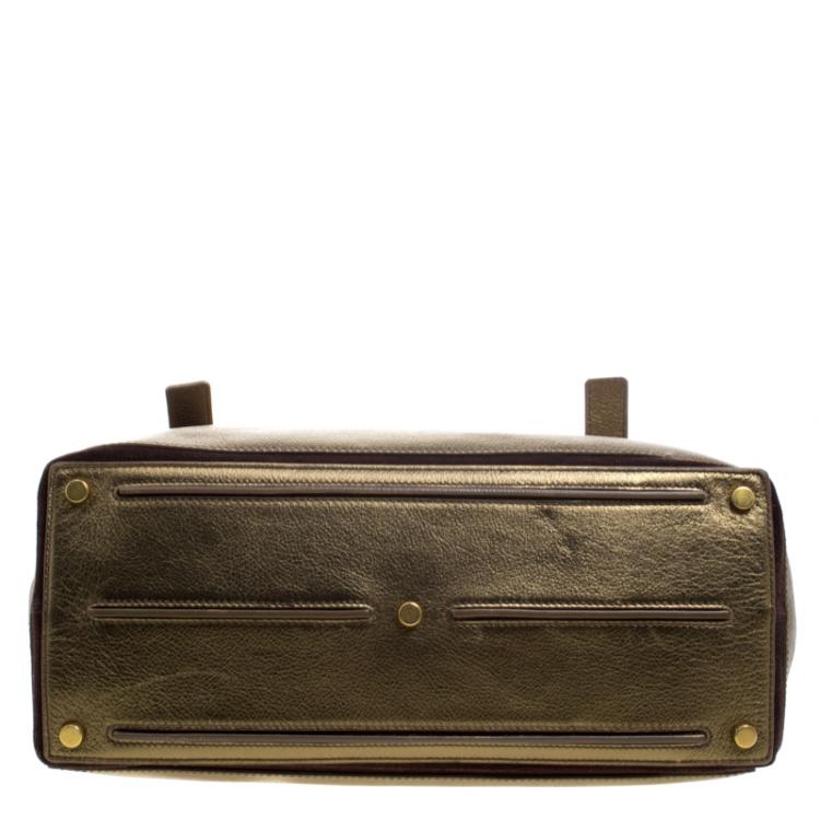 Pre Owned Saint Laurent Paris Gold Leather Large Muse Two Satchel