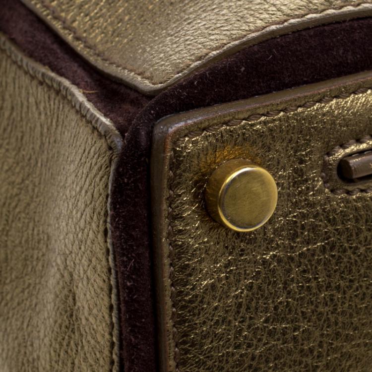 Pre Owned Saint Laurent Paris Gold Leather Large Muse Two Satchel