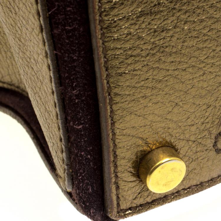 Pre Owned Saint Laurent Paris Gold Leather Large Muse Two Satchel