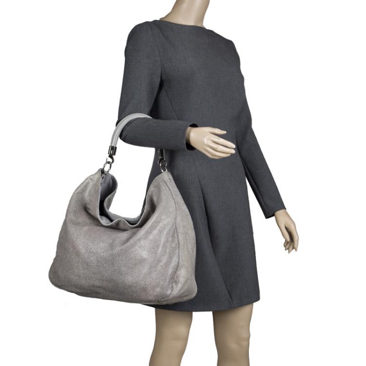 Pre Owned Saint Laurent Paris Grey Stingray Embossed Leather Roady Hobo