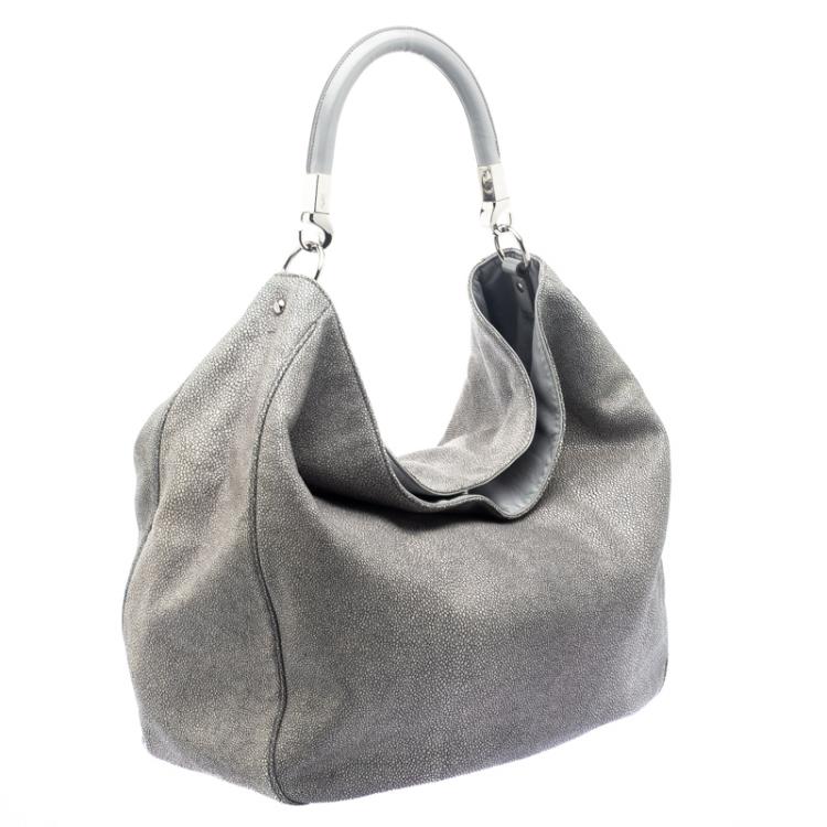 Pre Owned Saint Laurent Paris Grey Stingray Embossed Leather Roady Hobo