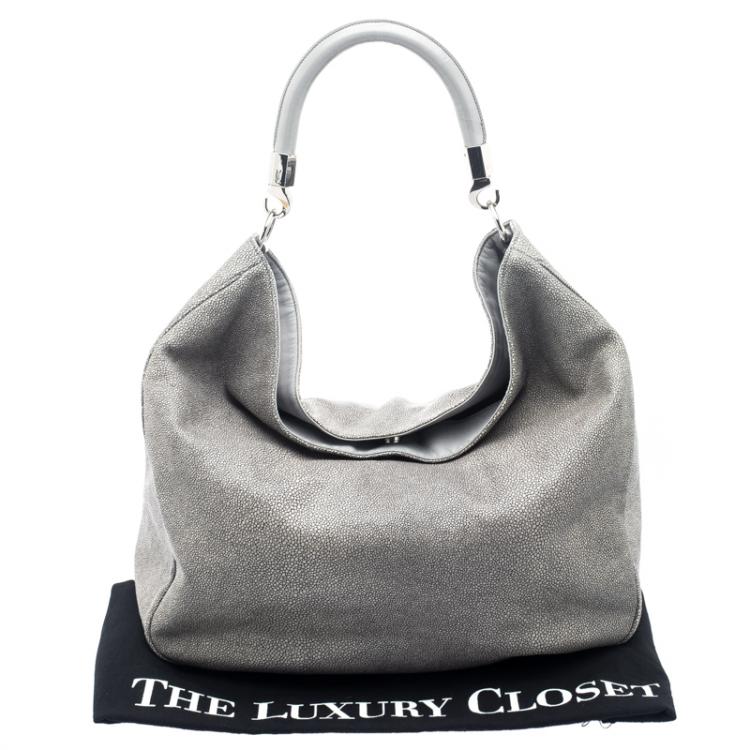 Pre Owned Saint Laurent Paris Grey Stingray Embossed Leather Roady Hobo