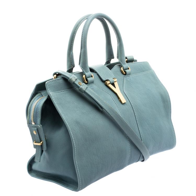 Pre Owned Saint Laurent Paris Light Blue Leather Small Cabas Chyc Satchel