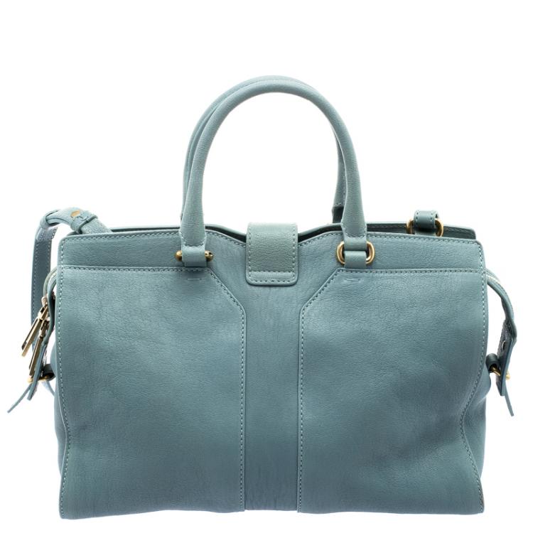 Pre Owned Saint Laurent Paris Light Blue Leather Small Cabas Chyc Satchel