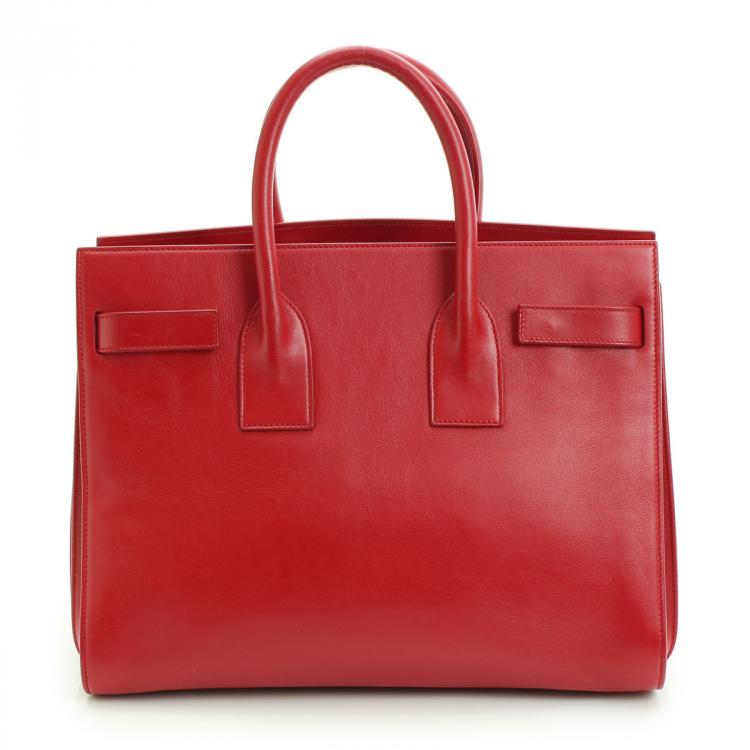 Pre Owned Saint Laurent Paris Red Leather Sac de Jour Tote