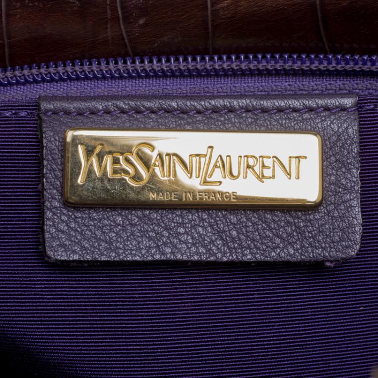 Pre Owned Saint Laurent Paris Brown Croc Embossed Leather Vintage Top Handle Bag