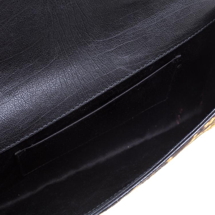 Pre Owned Saint Laurent Paris Brown/Black Leopard Print Calf Hair Large Chyc Clutch