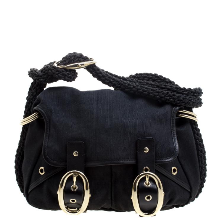 Pre Owned Saint Laurent Paris Black Canvas Buckle Shoulder Bag