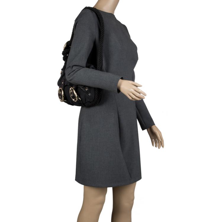 Pre Owned Saint Laurent Paris Black Canvas Buckle Shoulder Bag