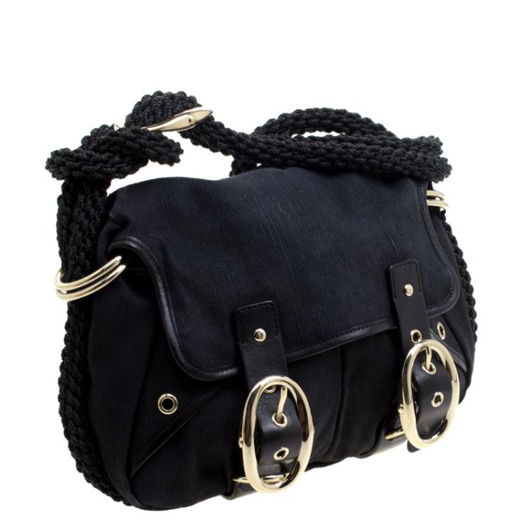 Pre Owned Saint Laurent Paris Black Canvas Buckle Shoulder Bag
