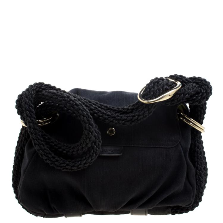 Pre Owned Saint Laurent Paris Black Canvas Buckle Shoulder Bag