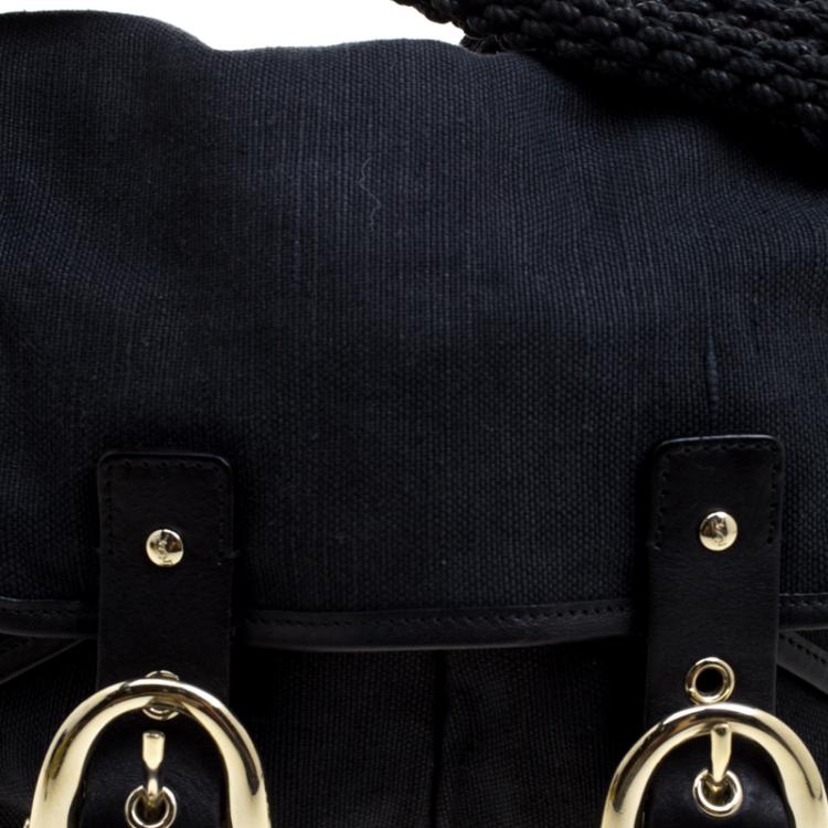Pre Owned Saint Laurent Paris Black Canvas Buckle Shoulder Bag