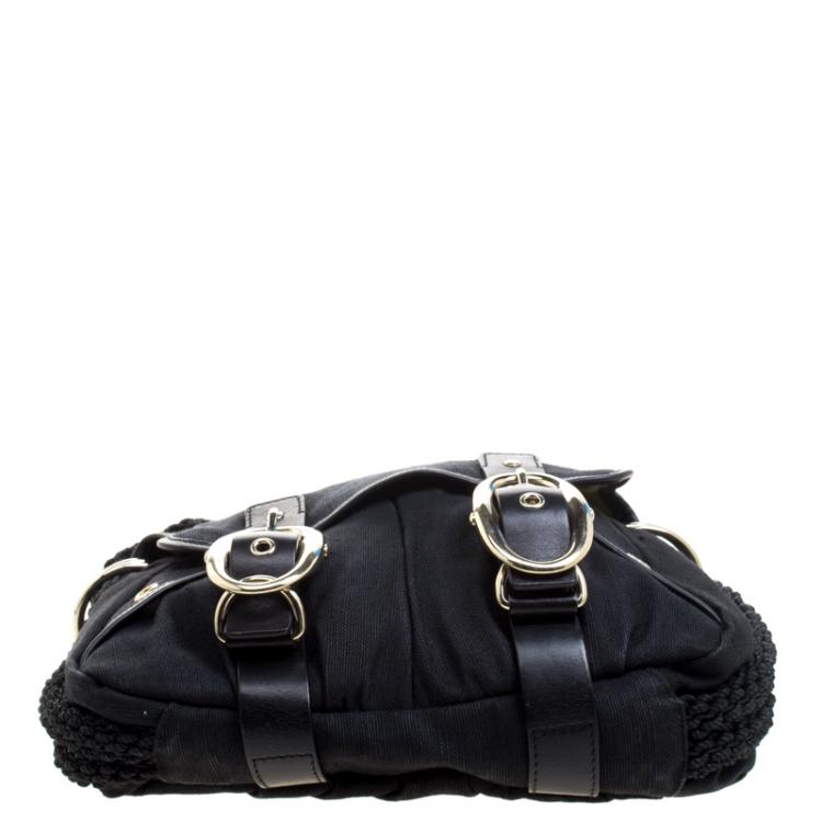 Pre Owned Saint Laurent Paris Black Canvas Buckle Shoulder Bag