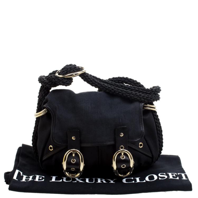 Pre Owned Saint Laurent Paris Black Canvas Buckle Shoulder Bag