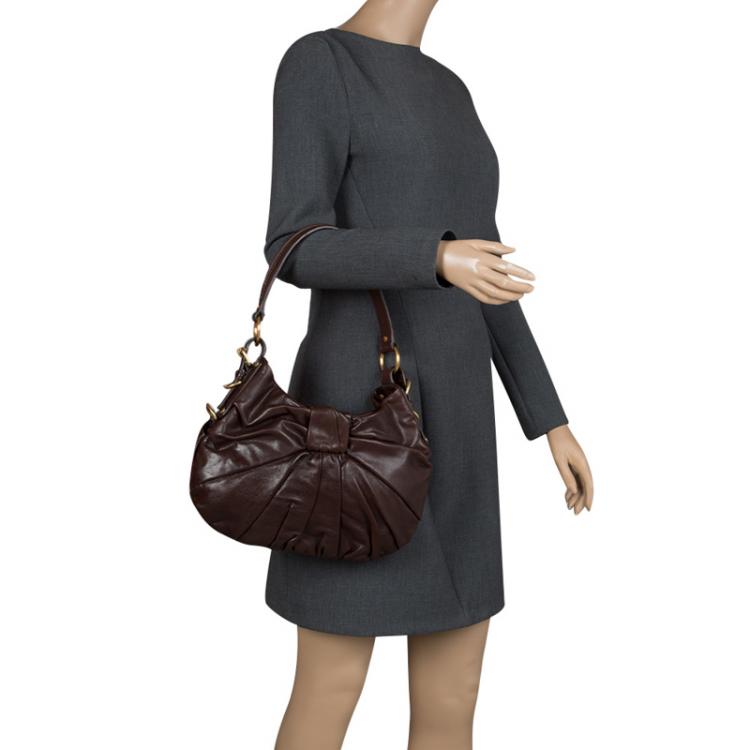Pre Owned Saint Laurent Paris Dark Brown Pleated Leather Hobo
