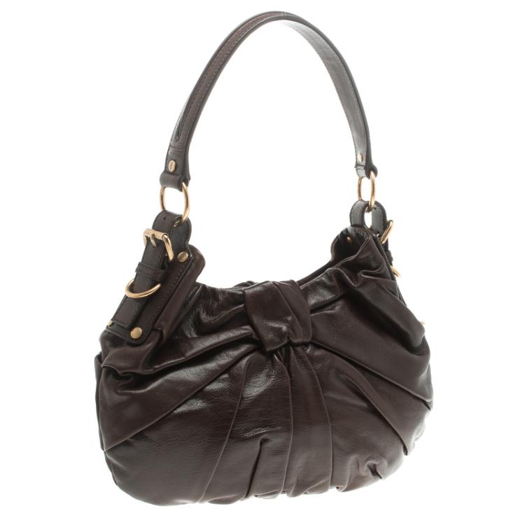 Pre Owned Saint Laurent Paris Dark Brown Pleated Leather Hobo