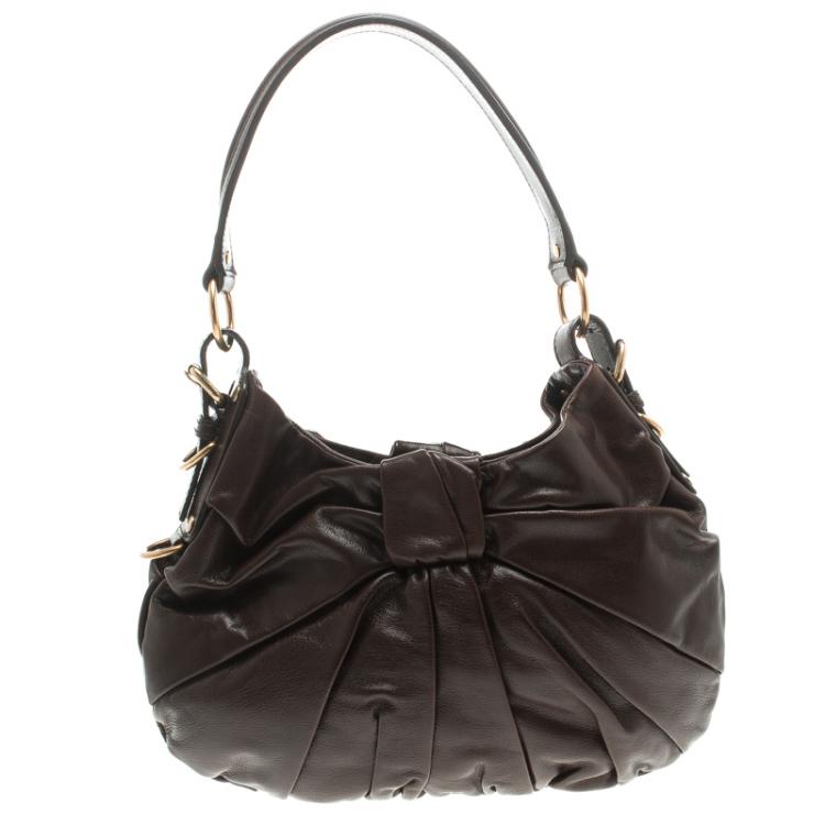 Pre Owned Saint Laurent Paris Dark Brown Pleated Leather Hobo