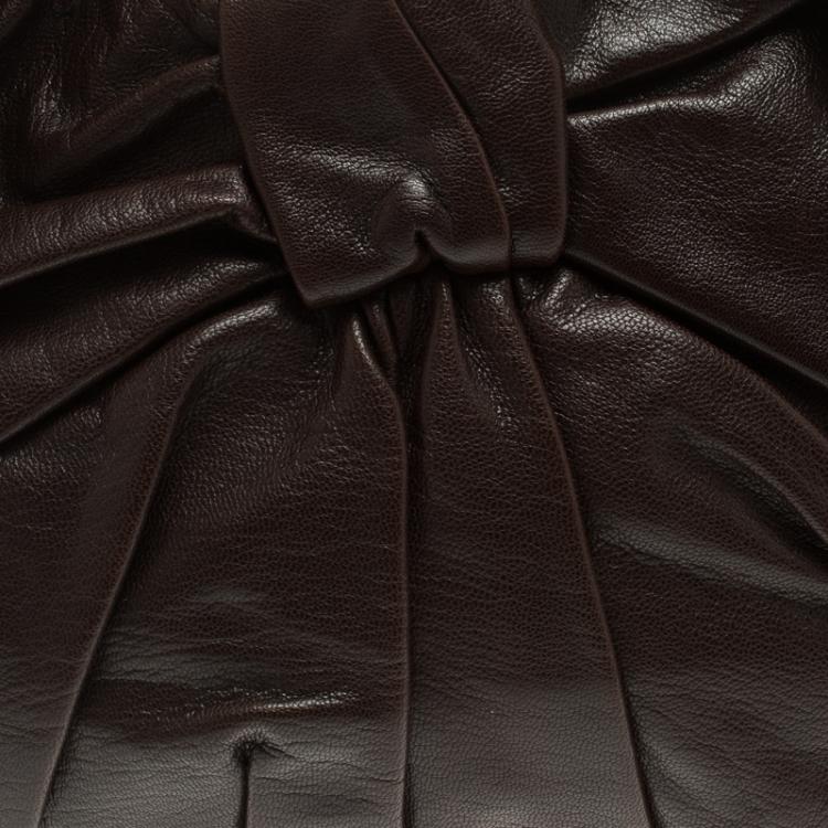 Pre Owned Saint Laurent Paris Dark Brown Pleated Leather Hobo