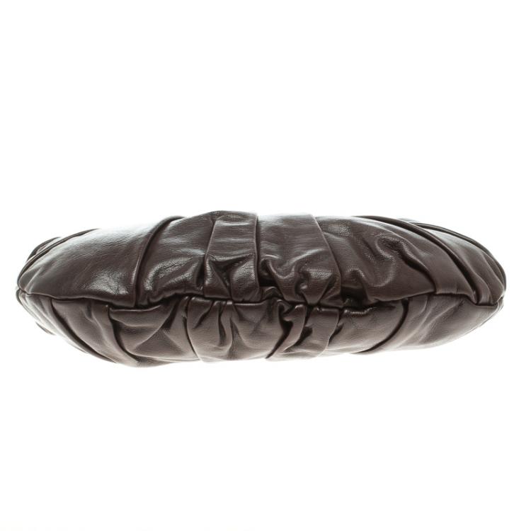 Pre Owned Saint Laurent Paris Dark Brown Pleated Leather Hobo