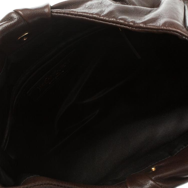 Pre Owned Saint Laurent Paris Dark Brown Pleated Leather Hobo
