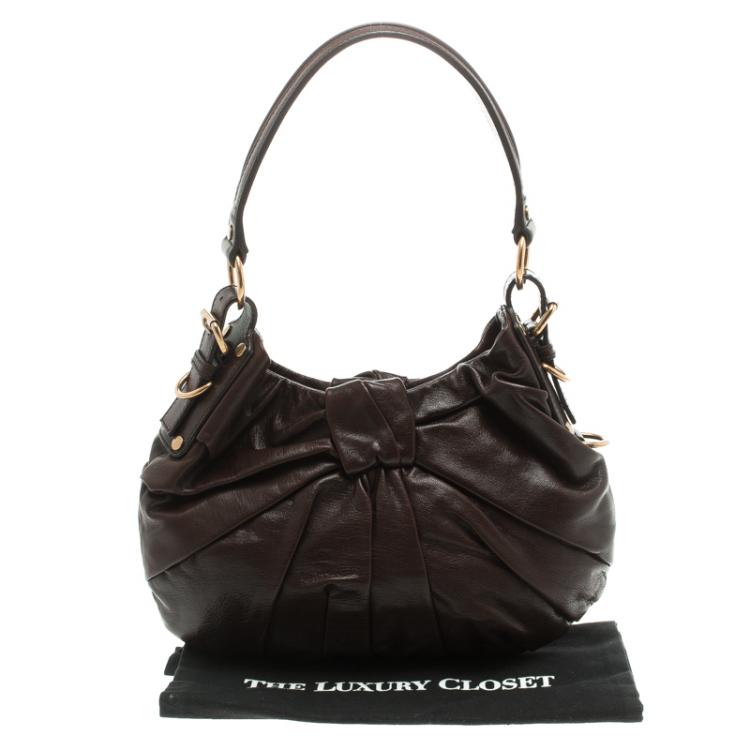 Pre Owned Saint Laurent Paris Dark Brown Pleated Leather Hobo
