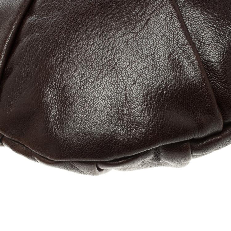 Pre Owned Saint Laurent Paris Dark Brown Pleated Leather Hobo
