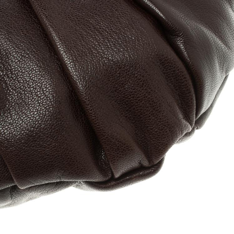 Pre Owned Saint Laurent Paris Dark Brown Pleated Leather Hobo
