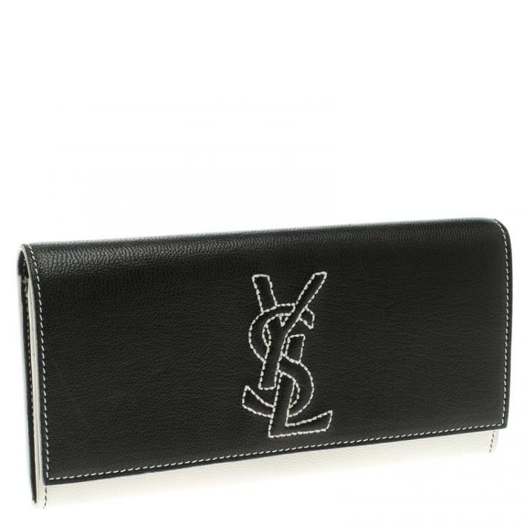 Pre Owned Saint Laurent Paris Black/White Leather Belle De Jour Wallet