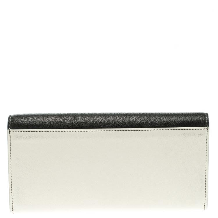 Pre Owned Saint Laurent Paris Black/White Leather Belle De Jour Wallet