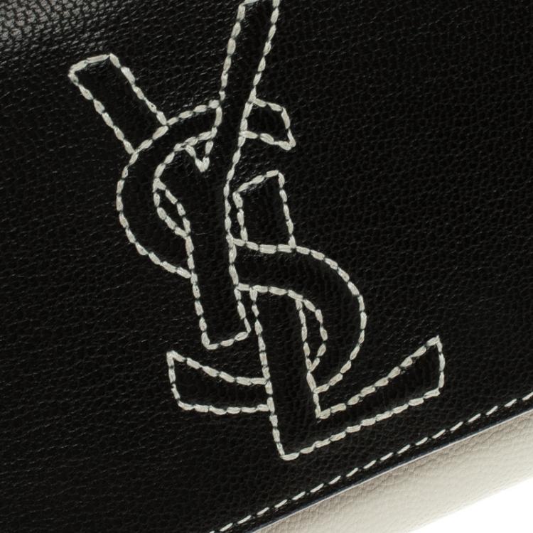 Pre Owned Saint Laurent Paris Black/White Leather Belle De Jour Wallet