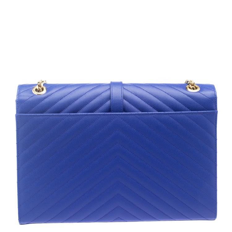 Pre Owned Saint Laurent Paris Blue Matelasse Leather Large Cassandre Flap Bag