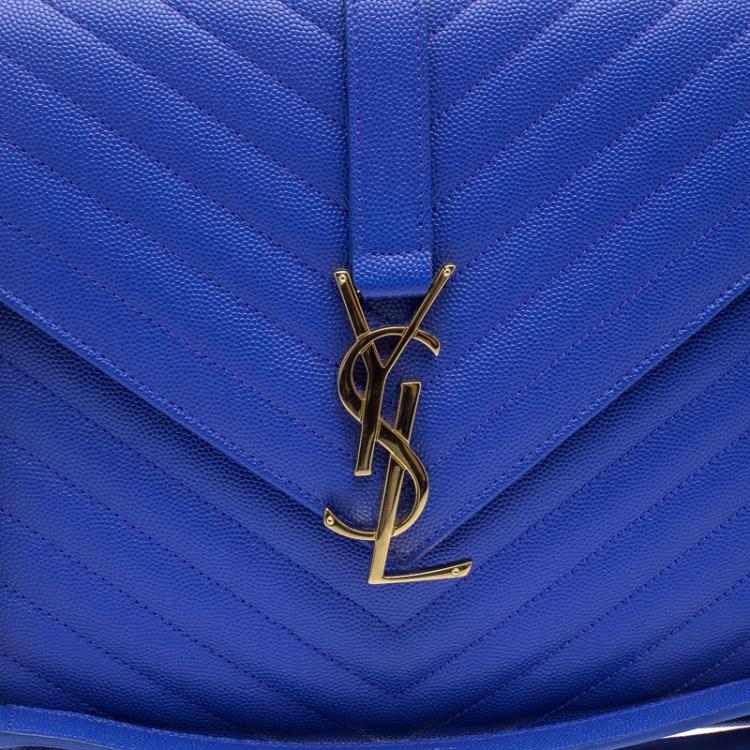 Pre Owned Saint Laurent Paris Blue Matelasse Leather Large Cassandre Flap Bag