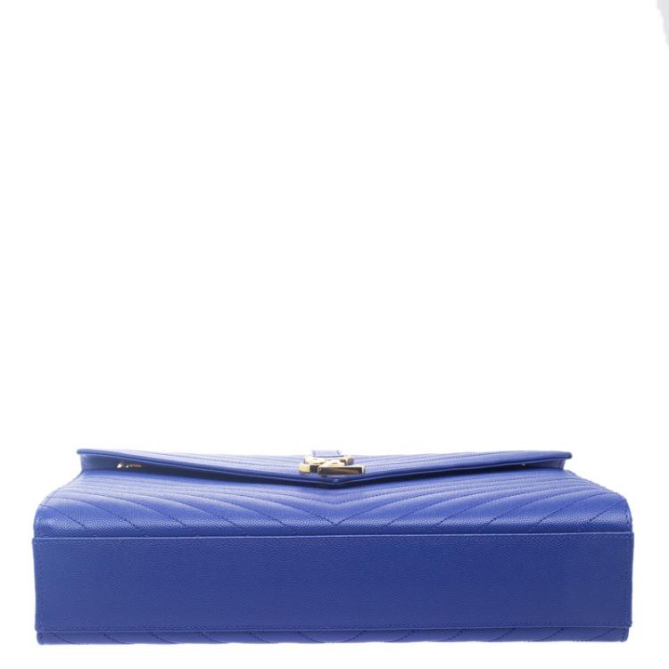 Pre Owned Saint Laurent Paris Blue Matelasse Leather Large Cassandre Flap Bag