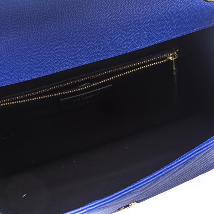 Pre Owned Saint Laurent Paris Blue Matelasse Leather Large Cassandre Flap Bag