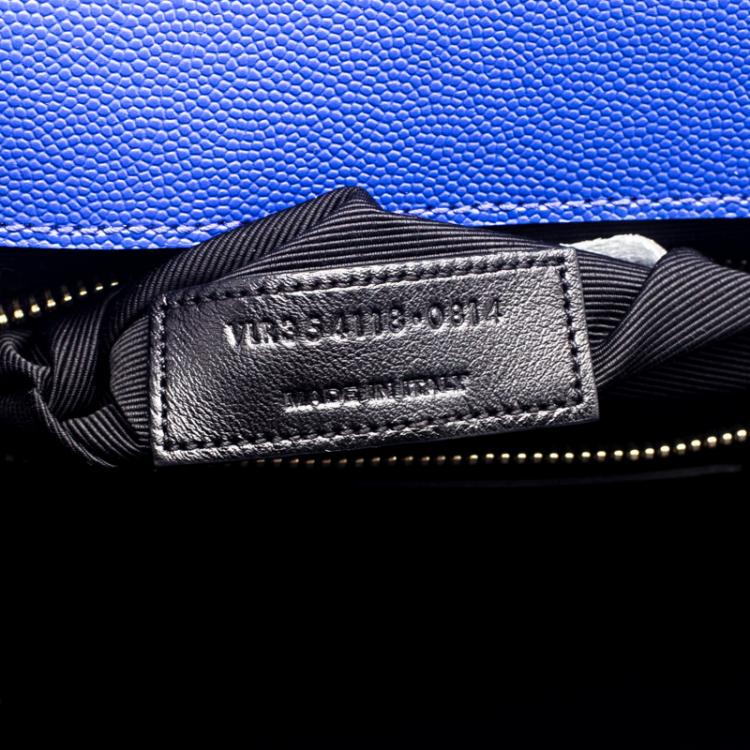 Pre Owned Saint Laurent Paris Blue Matelasse Leather Large Cassandre Flap Bag
