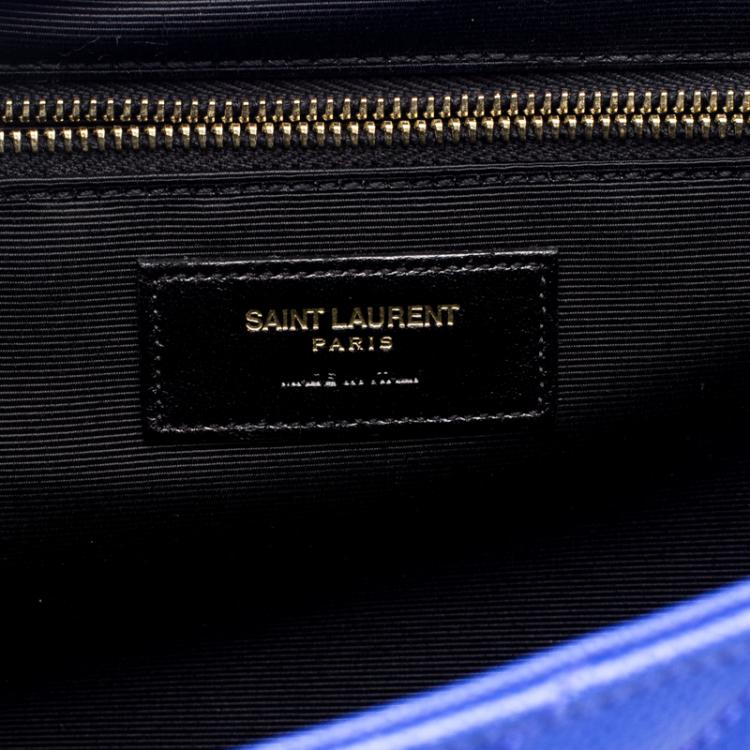 Pre Owned Saint Laurent Paris Blue Matelasse Leather Large Cassandre Flap Bag