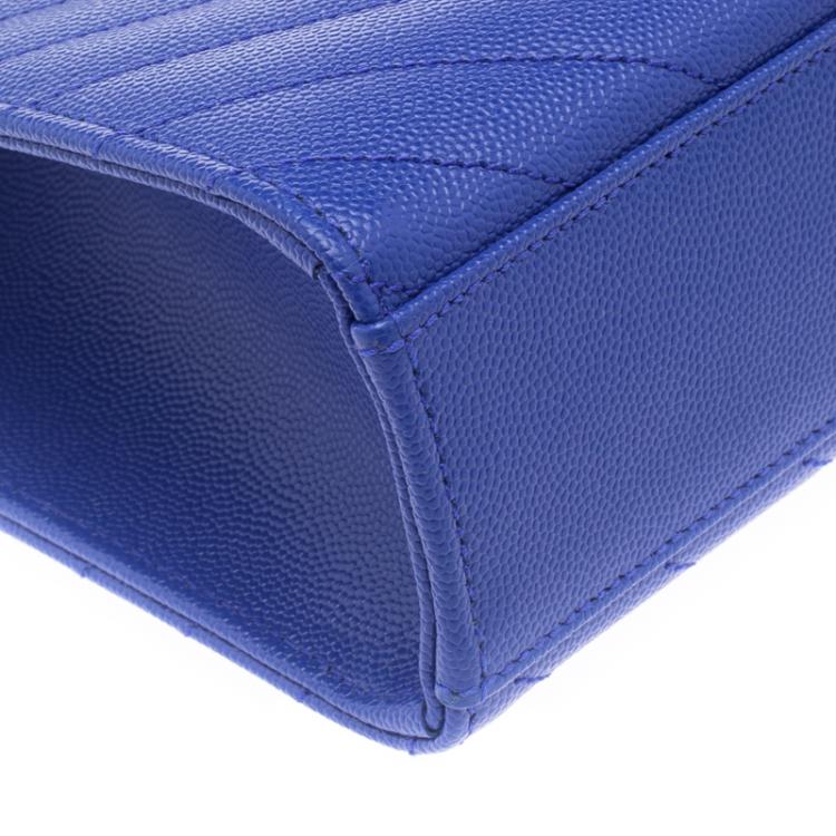 Pre Owned Saint Laurent Paris Blue Matelasse Leather Large Cassandre Flap Bag