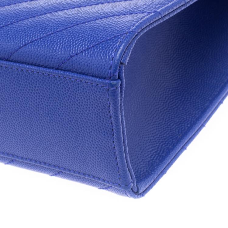 Pre Owned Saint Laurent Paris Blue Matelasse Leather Large Cassandre Flap Bag
