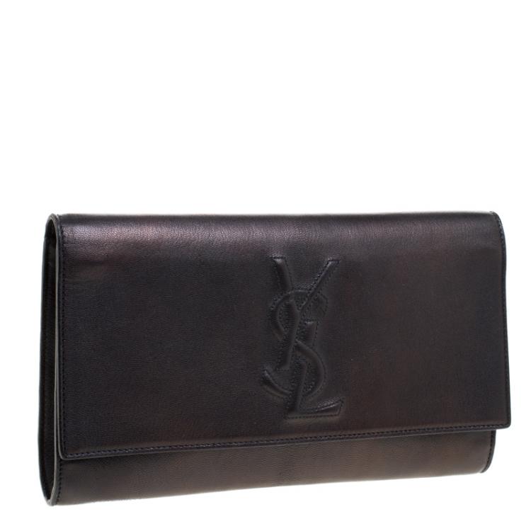 Pre Owned Saint Laurent Paris Metallic Black Leather Belle De Jour Flap Clutch