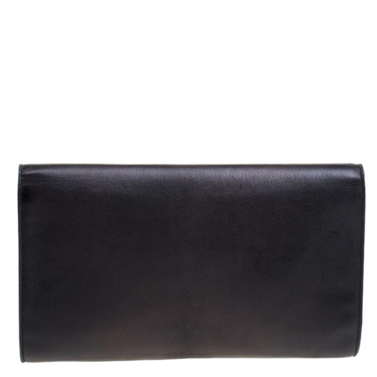 Pre Owned Saint Laurent Paris Metallic Black Leather Belle De Jour Flap Clutch