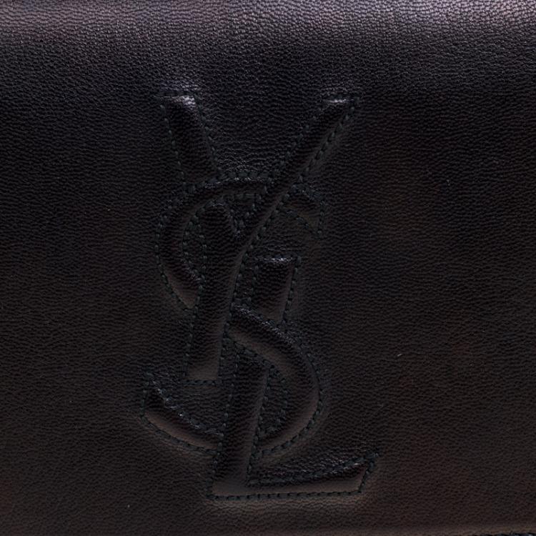 Pre Owned Saint Laurent Paris Metallic Black Leather Belle De Jour Flap Clutch